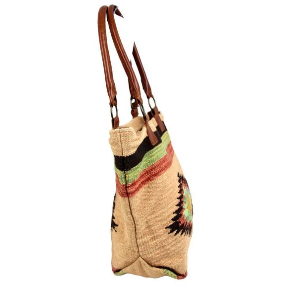 CROSSTREE LANE MULTICOLOR COTTON BROWN LEATHER HANDLES ZIP SHOULDER BAG HANDBAG - Picture 3 of 15